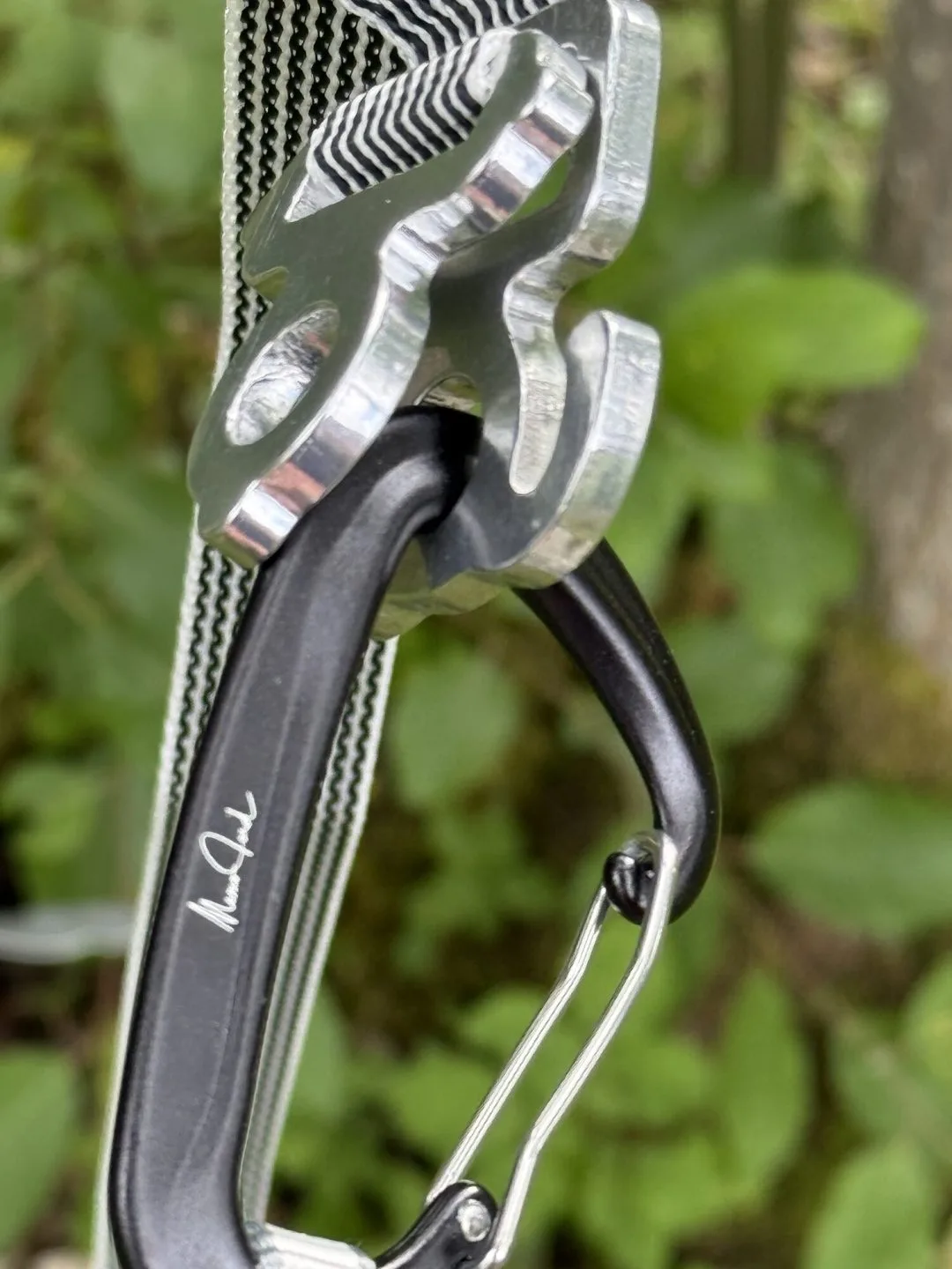 Jord Buckle aluminiumspänne och karbin sett från vinkel