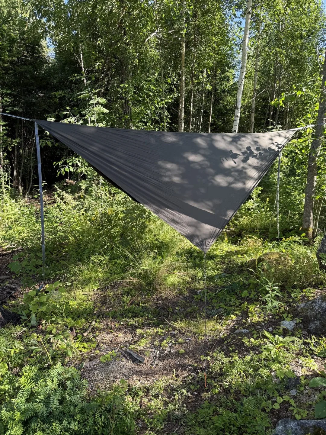 Momo Jord asym tarp för äldre hammock sedd från vinkel i skogsmiljö